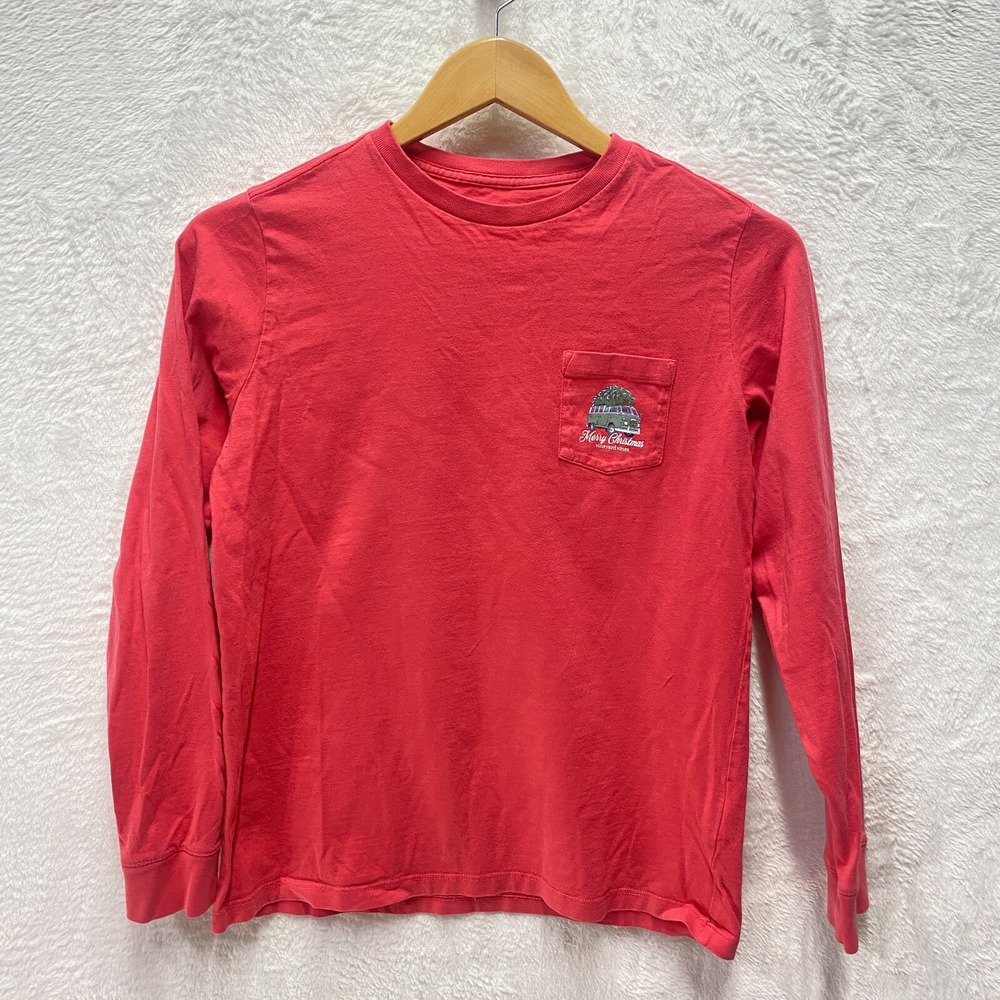 Vineyard Vines T-Shirt Youth Medium 12-14 Dark Pink Merry Christmas Long Sleeve